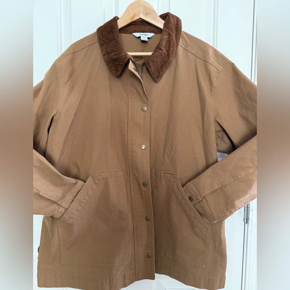 Old Navy Men's Tan Utility Jacket with Corduroy Collar barn coat chore jacket